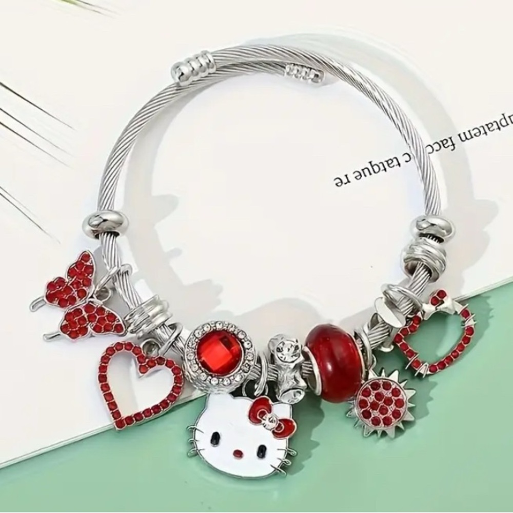 Hello Kitty Silver and Red Charm Bracelet